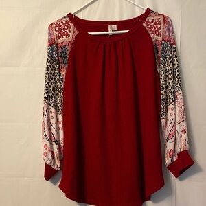 Cato Red Mixed-Print Raglan Top
